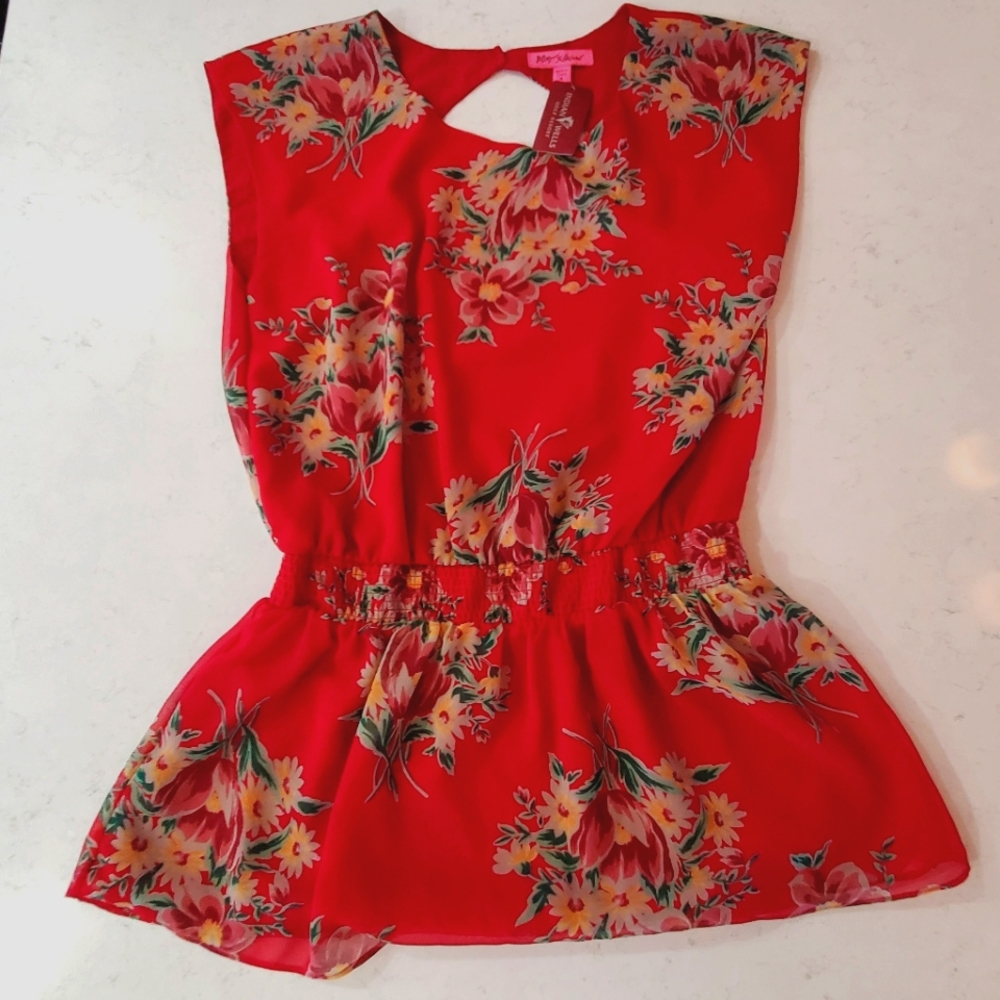 NWT Betsy Johnson Ladies Floral Tunic With Open back Size Medium